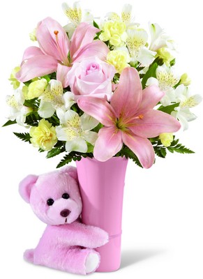 Baby Girl Teddy Bear Bouquet<br><b>FREE DELIVERY from Flowers All Over.com 